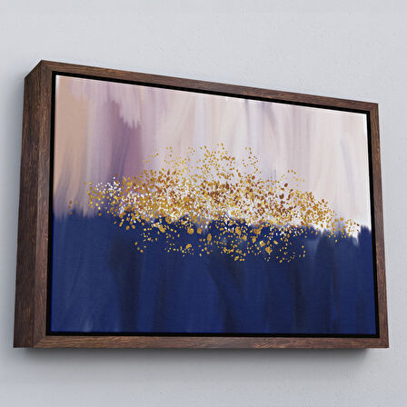 Altın Çerçeveli Mavi ve Gold'un Uyumu Modern Kanvas Tablo