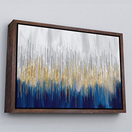 Beyaz Çerçeveli Mavi ve Gold'un Müthiş Uyumu Modern Kanvas Tablo