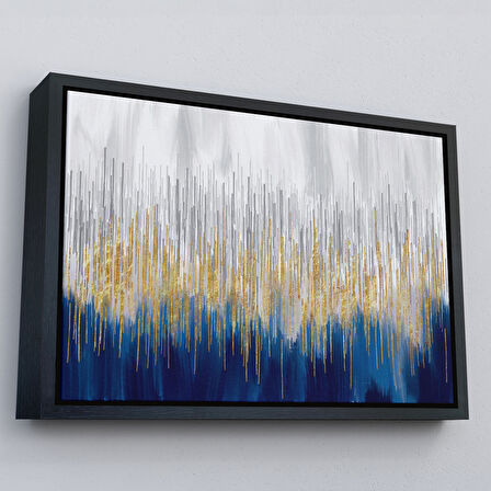 Beyaz Çerçeveli Mavi ve Gold'un Müthiş Uyumu Modern Kanvas Tablo