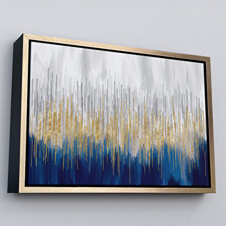 Beyaz Çerçeveli Mavi ve Gold'un Müthiş Uyumu Modern Kanvas Tablo