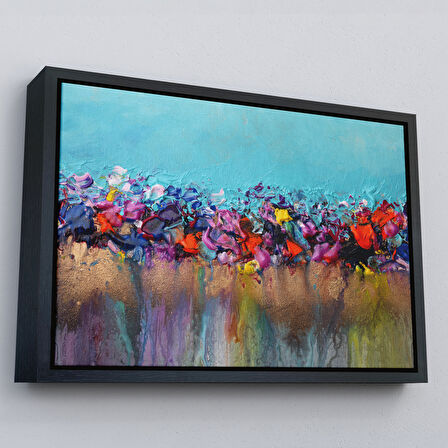 Altın Çerçeveli Renkli Akrilik Boyaların Akma Anı Kanvas Tablosu