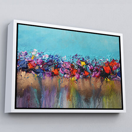 Altın Çerçeveli Renkli Akrilik Boyaların Akma Anı Kanvas Tablosu