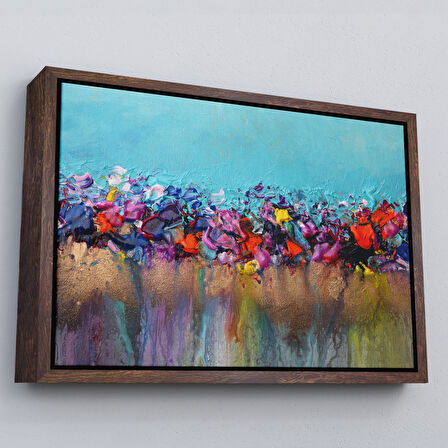 Altın Çerçeveli Renkli Akrilik Boyaların Akma Anı Kanvas Tablosu