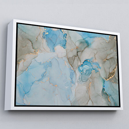 Siyah Çerçeveli Mürekkep ve Alkol Elementleri ile Mermer Deseni Verilmiş Kanvas Tablo