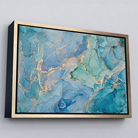 Kahverengi Çerçeveli Mürekkep ve Alkol Elementleri ile Mermer Deseni Verilmiş Kanvas Tablo