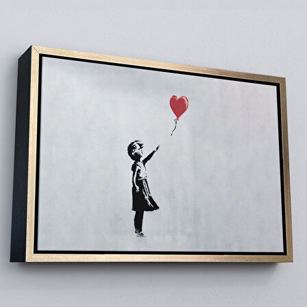 Kahverengi Çerçeveli Banksy Kırmızı Balonu Uçup Giden Kız Kanvas Tablosu