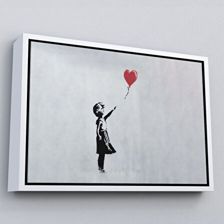 Kahverengi Çerçeveli Banksy Kırmızı Balonu Uçup Giden Kız Kanvas Tablosu