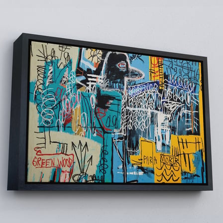 Kahverengi Çerçeveli Jean Michel Basquiat Mavi Kuş Kanvas Tablo