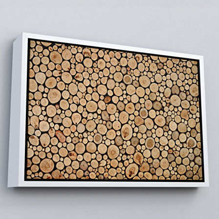 Beyaz Çerçeveli Odun Kütükler Kanvas Tablo