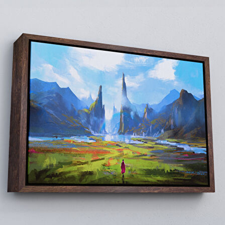 Beyaz Çerçeveli Doğada Yürüyen Kadın Manzarası Kanvas Tablo