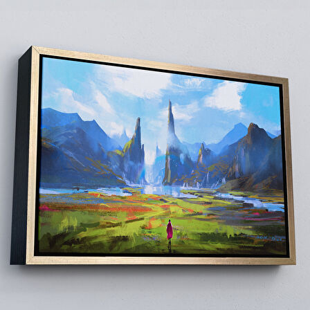 Beyaz Çerçeveli Doğada Yürüyen Kadın Manzarası Kanvas Tablo