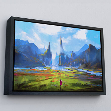 Beyaz Çerçeveli Doğada Yürüyen Kadın Manzarası Kanvas Tablo