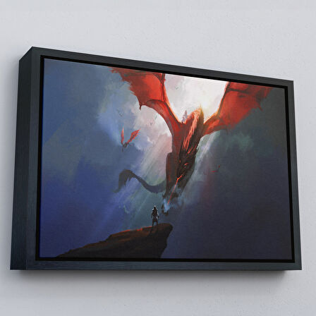 Siyah Çerçeveli Ejderhanın Kaşındaki Savaşçı Kanvas Tablo