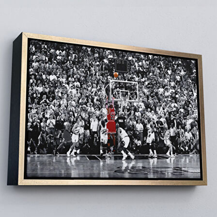 Altın Çerçeveli Michael Jordan Maç Sonu Şutu Kanvas Tablo, Chicago Bulls Nba