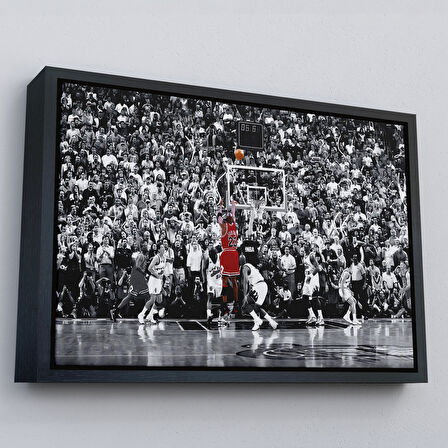 Altın Çerçeveli Michael Jordan Maç Sonu Şutu Kanvas Tablo, Chicago Bulls Nba