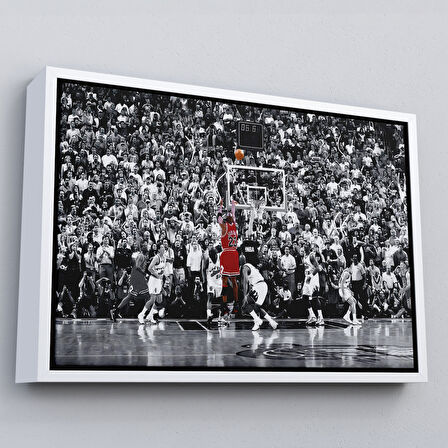 Altın Çerçeveli Michael Jordan Maç Sonu Şutu Kanvas Tablo, Chicago Bulls Nba