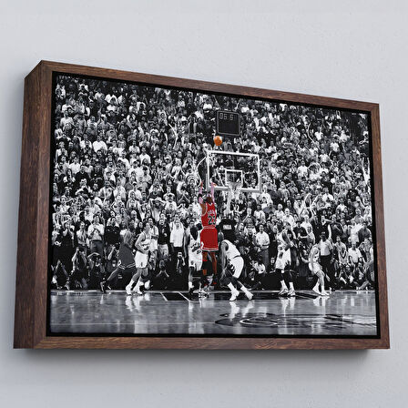 Altın Çerçeveli Michael Jordan Maç Sonu Şutu Kanvas Tablo, Chicago Bulls Nba