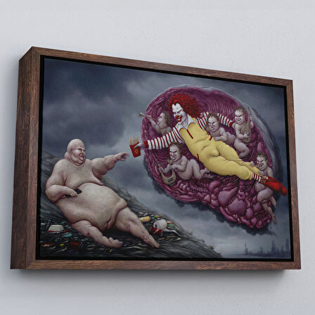 Beyaz Çerçeveli Ademin / Tanrının Eli Temalı Dönemin Kapitalizmini Vurgulayan Kanvas Tablo