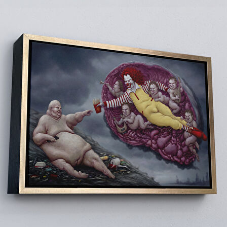 Siyah Çerçeveli Ademin / Tanrının Eli Temalı Dönemin Kapitalizmini Vurgulayan Kanvas Tablo