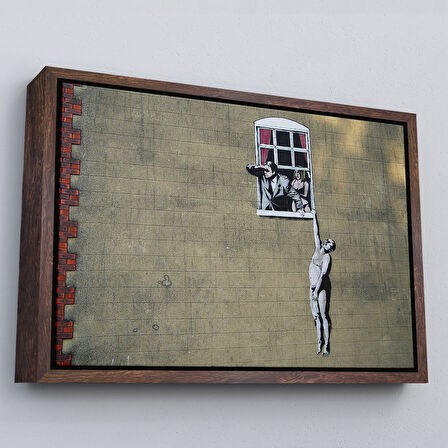 Kahverengi Çerçeveli Banksy, Kocası Tarafından Basılan Kadın Kanvas Tablo