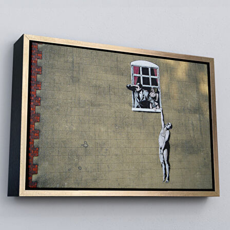 Kahverengi Çerçeveli Banksy, Kocası Tarafından Basılan Kadın Kanvas Tablo