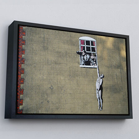 Kahverengi Çerçeveli Banksy, Kocası Tarafından Basılan Kadın Kanvas Tablo