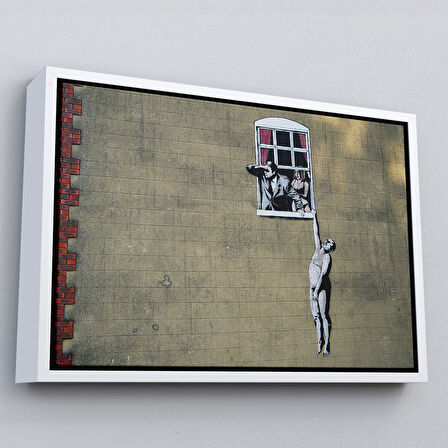 Kahverengi Çerçeveli Banksy, Kocası Tarafından Basılan Kadın Kanvas Tablo