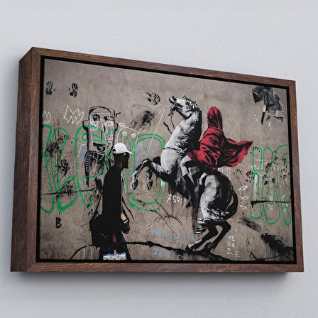 Kahverengi Çerçeveli Banksy Napolyon Geçişi Alpler Kanvas Tablosu
