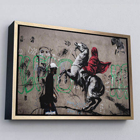 Kahverengi Çerçeveli Banksy Napolyon Geçişi Alpler Kanvas Tablosu