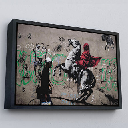 Kahverengi Çerçeveli Banksy Napolyon Geçişi Alpler Kanvas Tablosu