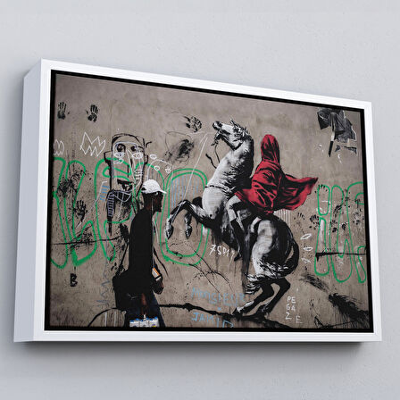 Kahverengi Çerçeveli Banksy Napolyon Geçişi Alpler Kanvas Tablosu