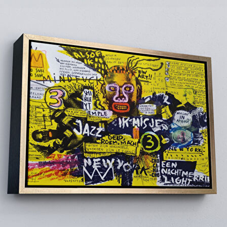 Kahverengi Çerçeveli Jean Michel Basquiat Şehir Sanatı Kanvas Tablo