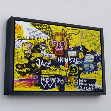 Kahverengi Çerçeveli Jean Michel Basquiat Şehir Sanatı Kanvas Tablo