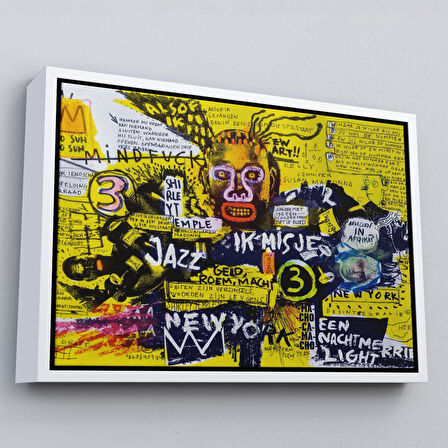 Kahverengi Çerçeveli Jean Michel Basquiat Şehir Sanatı Kanvas Tablo
