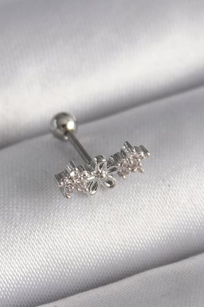 316L Çelik Gümüş Renk Zirkon Taşlı Çiçek Tragus Piercing 5886