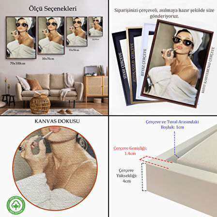 Beyaz Çerçeveli Audrey Hepburn Kanvas Tablo