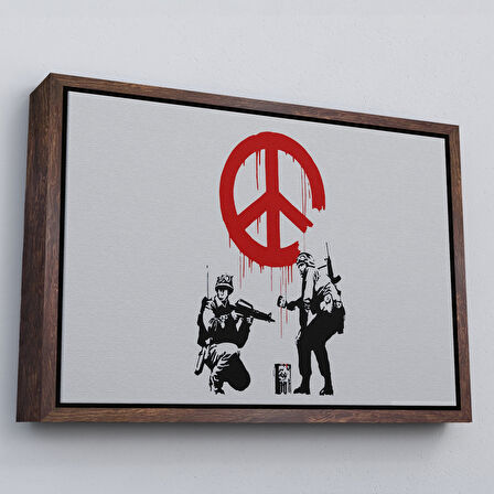 Beyaz Çerçeveli Bansky, Barış İşareti Yapan Askerler Kanvas Tablosu