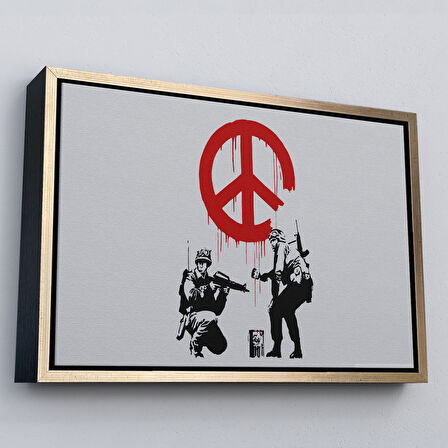 Beyaz Çerçeveli Bansky, Barış İşareti Yapan Askerler Kanvas Tablosu