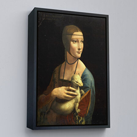Kahverengi Çerçeveli Ermine Leonardo Da Vinci'nın Kakımlı Kadın Eseri Kanvas Tablo / The Lady with Bangs