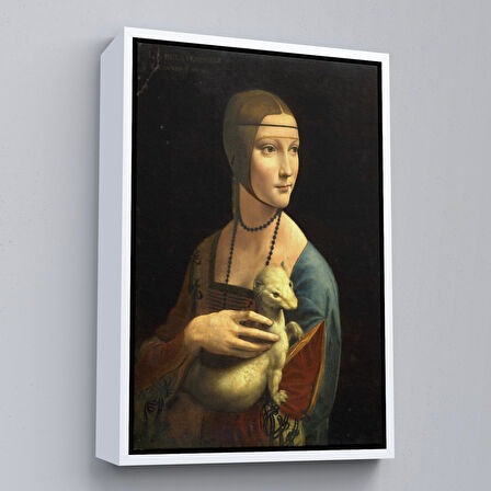 Kahverengi Çerçeveli Ermine Leonardo Da Vinci'nın Kakımlı Kadın Eseri Kanvas Tablo / The Lady with Bangs