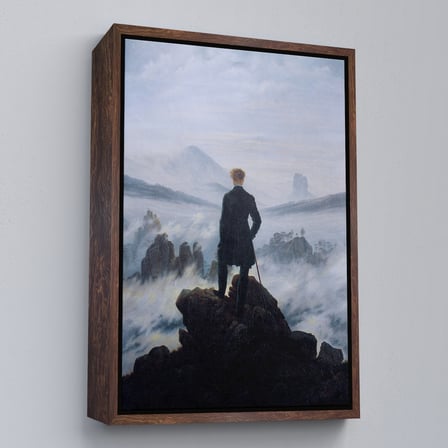 Kahverengi Çerçeveli Caspar David Friedrich'in Sis Denizinin Üstündeki Gezgin İsimli Eseri Kanvas Tablo