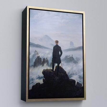 Kahverengi Çerçeveli Caspar David Friedrich'in Sis Denizinin Üstündeki Gezgin İsimli Eseri Kanvas Tablo