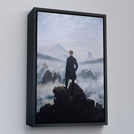 Altın Çerçeveli Caspar David Friedrich'in Sis Denizinin Üstündeki Gezgin İsimli Eseri Kanvas Tablo