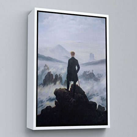 Altın Çerçeveli Caspar David Friedrich'in Sis Denizinin Üstündeki Gezgin İsimli Eseri Kanvas Tablo