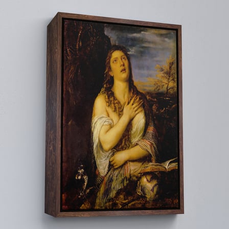 Kahverengi Çerçeveli Titian Tiziano Vecellio'un 'Tövbe Eden Magdalene' Eseri Kanvas Tablo