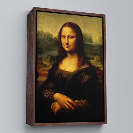 Kahverengi Çerçeveli Leonardo da Vinci'nin Ünlü Eseri Mona Lisa Kanvas Tablosu