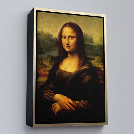 Kahverengi Çerçeveli Leonardo da Vinci'nin Ünlü Eseri Mona Lisa Kanvas Tablosu