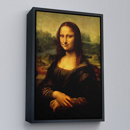 Kahverengi Çerçeveli Leonardo da Vinci'nin Ünlü Eseri Mona Lisa Kanvas Tablosu
