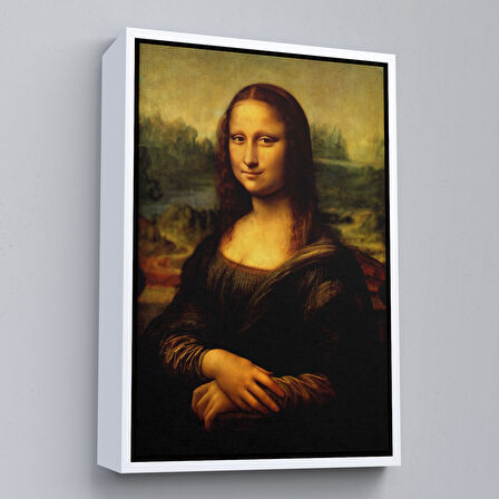 Kahverengi Çerçeveli Leonardo da Vinci'nin Ünlü Eseri Mona Lisa Kanvas Tablosu