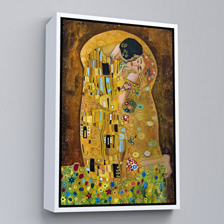 Kahverengi Çerçeveli Gustav Klimt'in The Kiss İsimli Eseri Kanvas Tablo